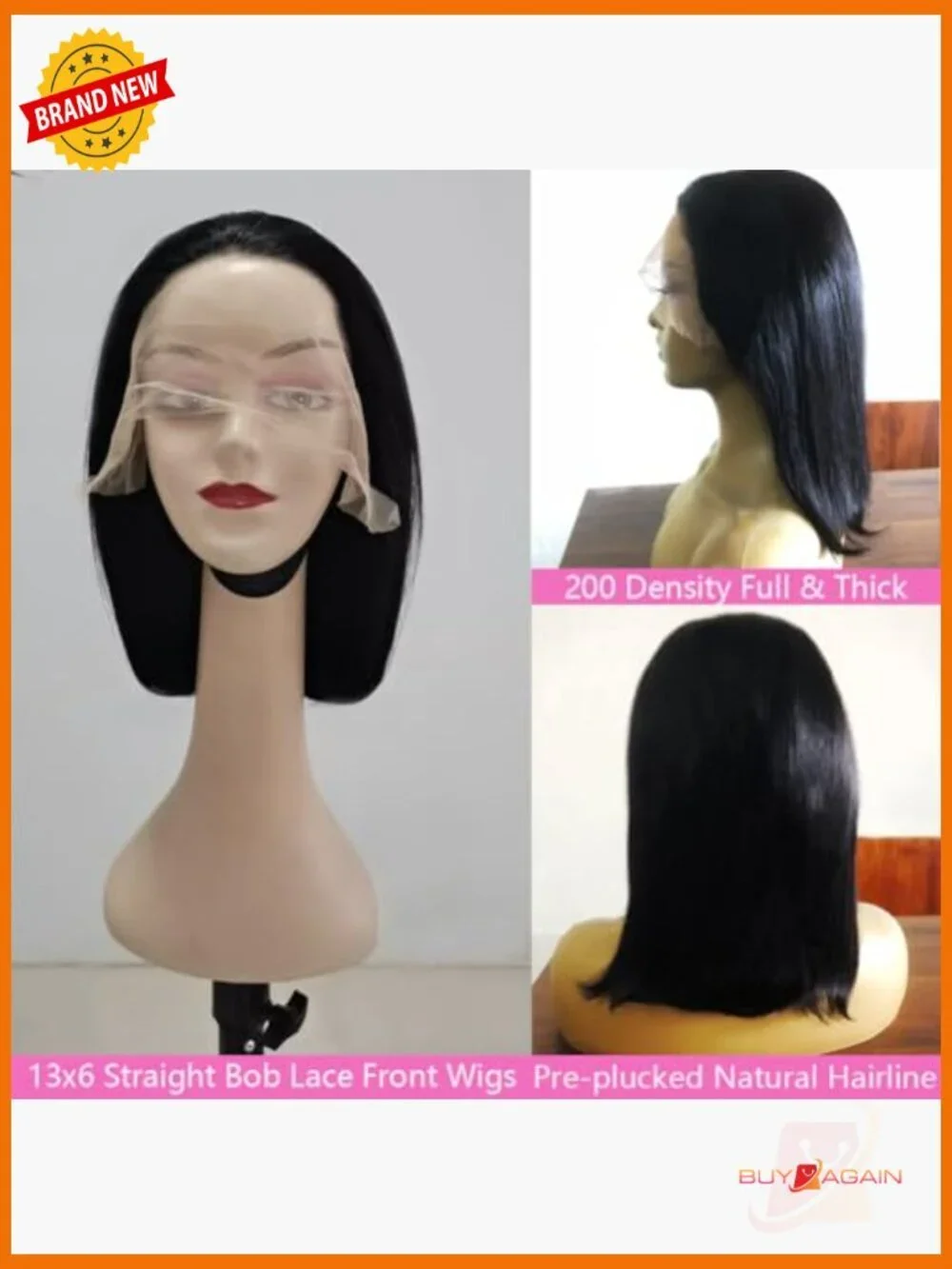 13x6 Lace Front Wig Human Hair Pre Plucked Straight Bob Glueless